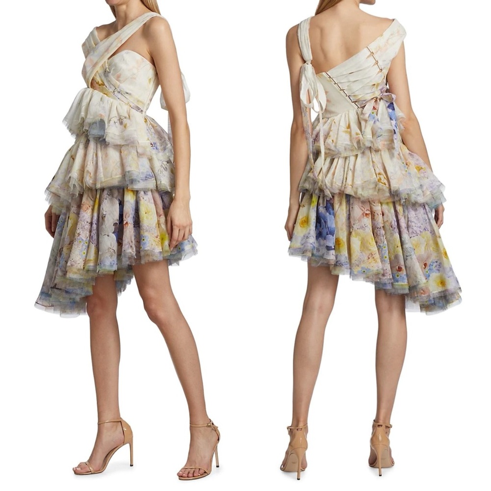 ZIMMERMANN Rhythmic Asymmetric Tiered Ruffle Minidress